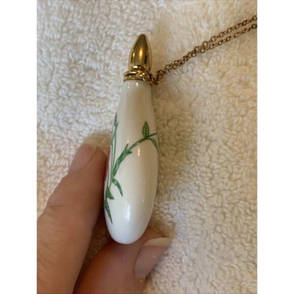 Vintage Franklin Porcelain Perfume Teardrop Pendant Necklace 1/20 12K GF Chain - Picture 6 of 12
